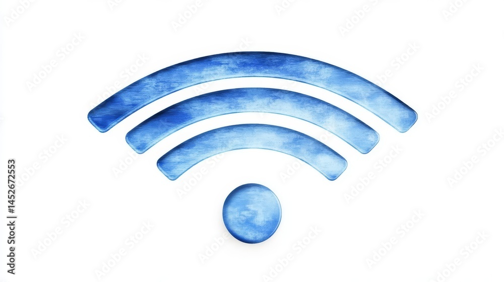 Stylized blue Wi-Fi symbol representing wireless connectivity and modern communication technology. Stylized blue Wi-Fi symbol representing wireless connectivity and modern communication technology.