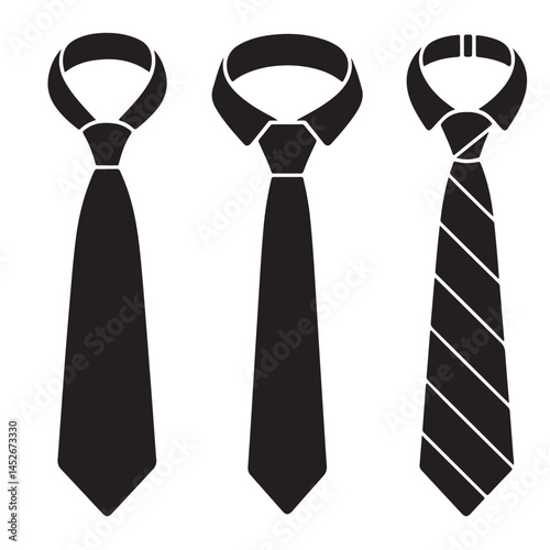 simple modern black tie or necktie icon set vector silhouettes outline coloring book page line art  vector silhouettes