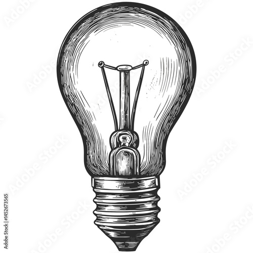 Vintage light bulb, vintage woodcut engraving style, black sketch, old engraving, retro illustration, filament bulb art, rustic decor, antique lighting vector, Edison bulb print,