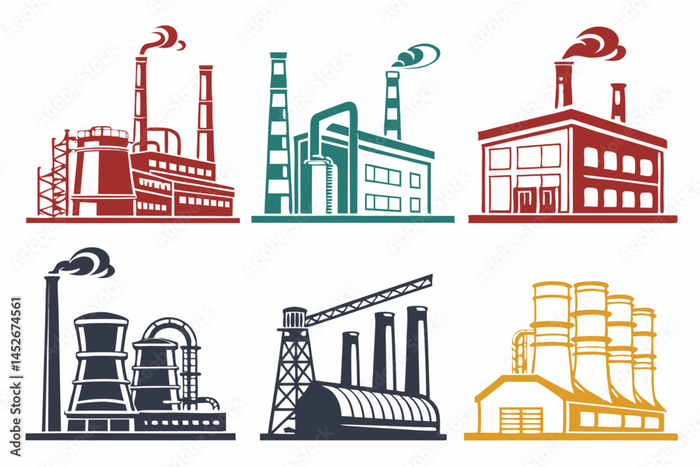 Fototapeta premium set of Factory silhouette vector illustration