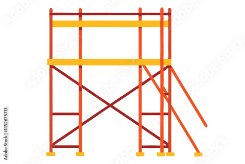 Illustration of cartoon scaffolding with yellow platforms and reddish brown supports