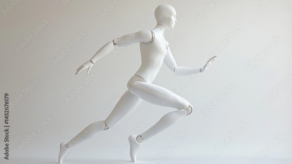 Running mannequin figure frozen in motion on a white background Running mannequin figure frozen in motion on a white background
