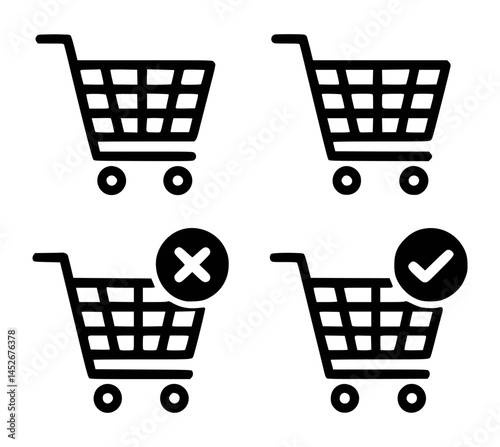 Shopping cart icons with check and cancel symbols