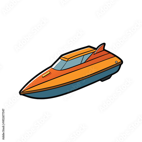 Speedboat vector illustration, fast motorboat on water waves, summer sea transport for sport, travel, and marine adventure