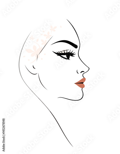 Elegant profile portrait of a woman with floral elements representing femininity and grace in modern design