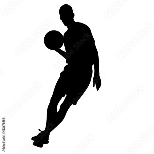 Basketball player silhouette dribbling with no background