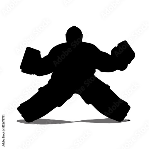 Goalie blocking a shot in silhouette  