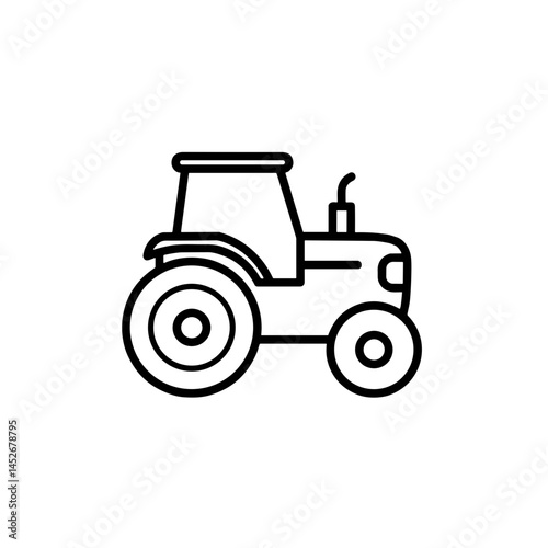 simple tractor icon in black outline, minimalist design for agriculture
