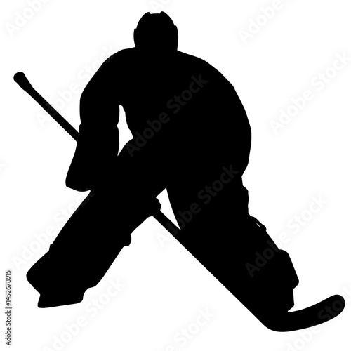 Hockey goalie silhouette performing a save on the rink  