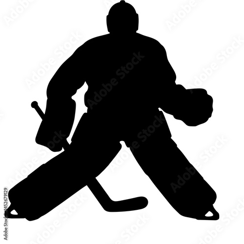 Hockey goalie silhouette in action against plain background  