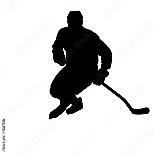 Hockey player in action silhouette on white background  