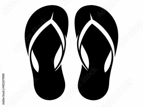 Flip Flop Silhouette Black  Vector. Minimalist Flip Flop Outline