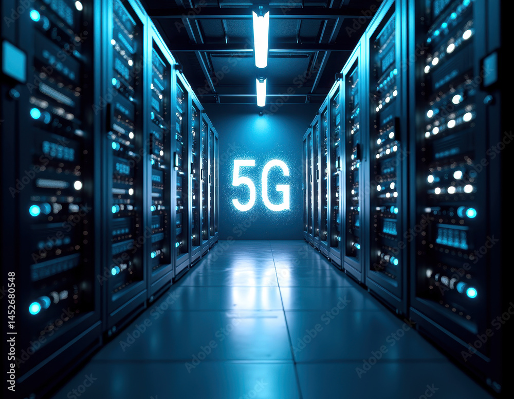 Fototapeta premium 5g network technology in a modern data center server room