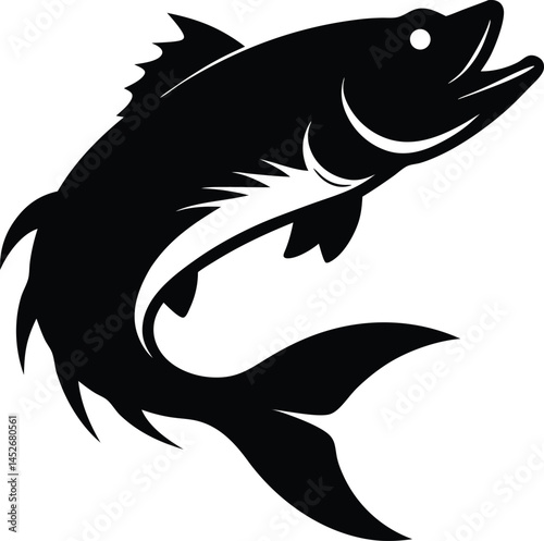 Bass fish black silhouette,Largemouth Bass Fish Silhouette Vector