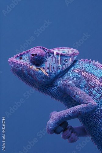 Cybernetic Nature Futuristic Chameleon with Glowing Circuit Skin - Innovative Tech Visualization for Digital Transformation and Creative AI Storytelling