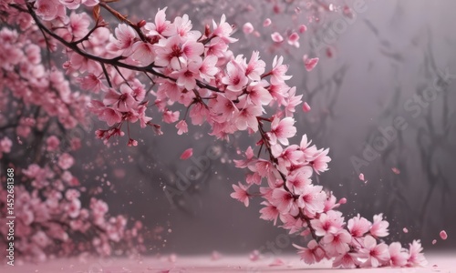 Abstract pink sakura petals softly falling against a dreamy, blurred background  ,  serenity,  image,  graphic