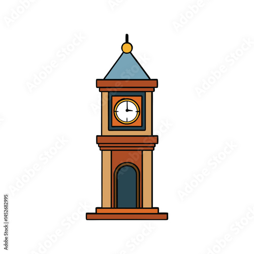 Clock tower vector illustration, historic clock with tower structure, city landmark and architecture