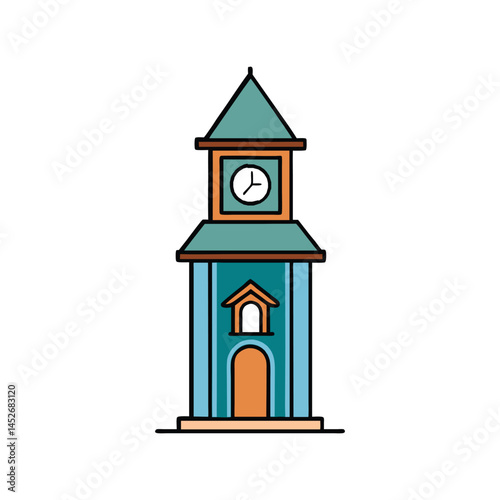 Clock tower vector illustration, historic clock with tower structure, city landmark and architecture