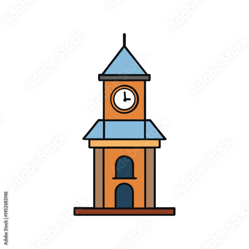 Clock tower vector illustration, historic clock with tower structure, city landmark and architecture
