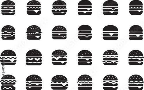 Cute burger vector silhouette collection big set on white background