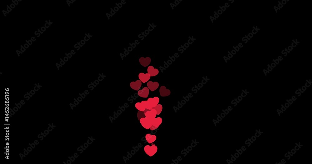 Heart fountain fly up. Stream reactions in social media. Follower like support. Love button emoji motion graphic. Live streaming in instagram, youtube, tiktok, twitch reaction. MOV Alpha Channel