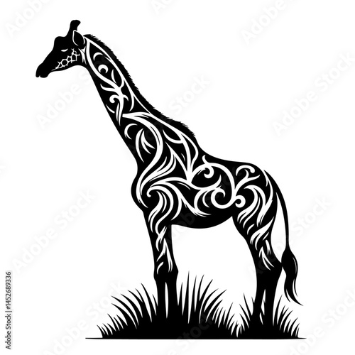 Giraffe Silhouette with Tree for Wildlife and Nature Design