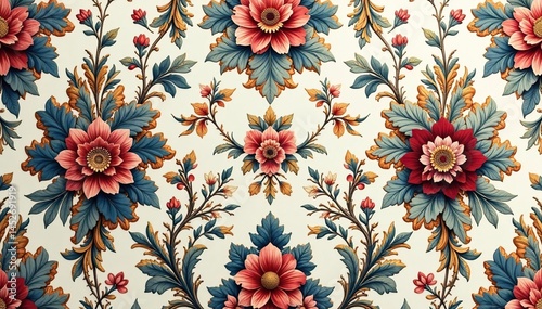 Intricate floral damask print on wallpaper sample, floral, background