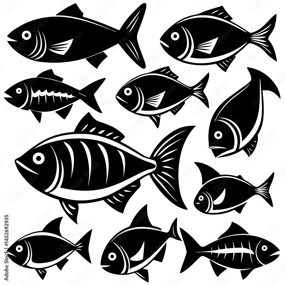 Fish set vector silhouette vector template Fish set vector silhouette vector template