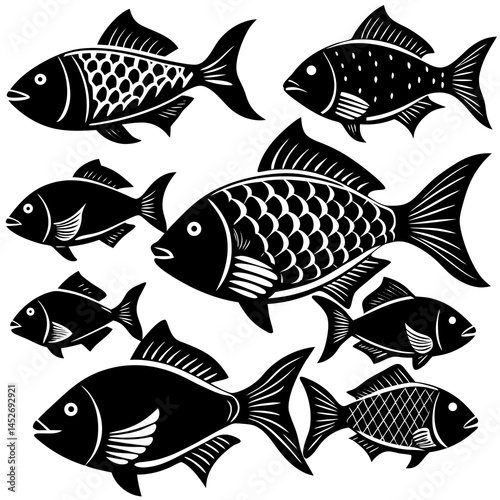 set of fishes silhouette vector template