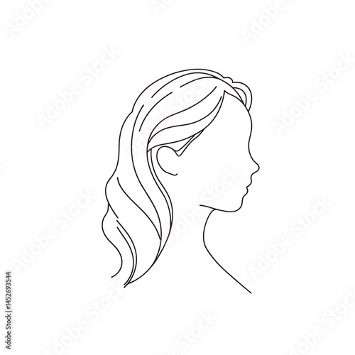 Woman's profile, line art, black and white, for branding