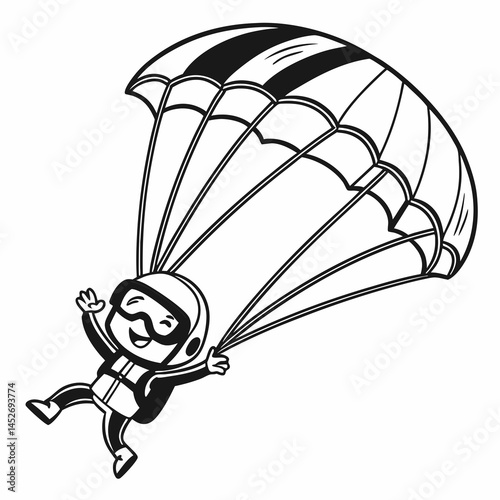 Cartoon Parachutist with Goggles - Adventure Skydiving Illustration.