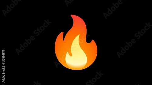 Animated fire emoji loop. Glowing flame icon with smooth motion. Social Media digital reaction. Messenger live sticker.  Seamless burning icon. Use Screen Blend Mode. HD video overlay.
