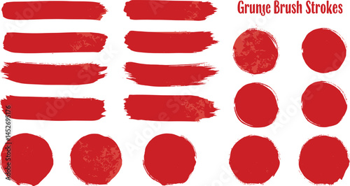 Straight red ink vector lines pack. Bloody color long and round hand-drawn brushstroke text highlights, frames, circles