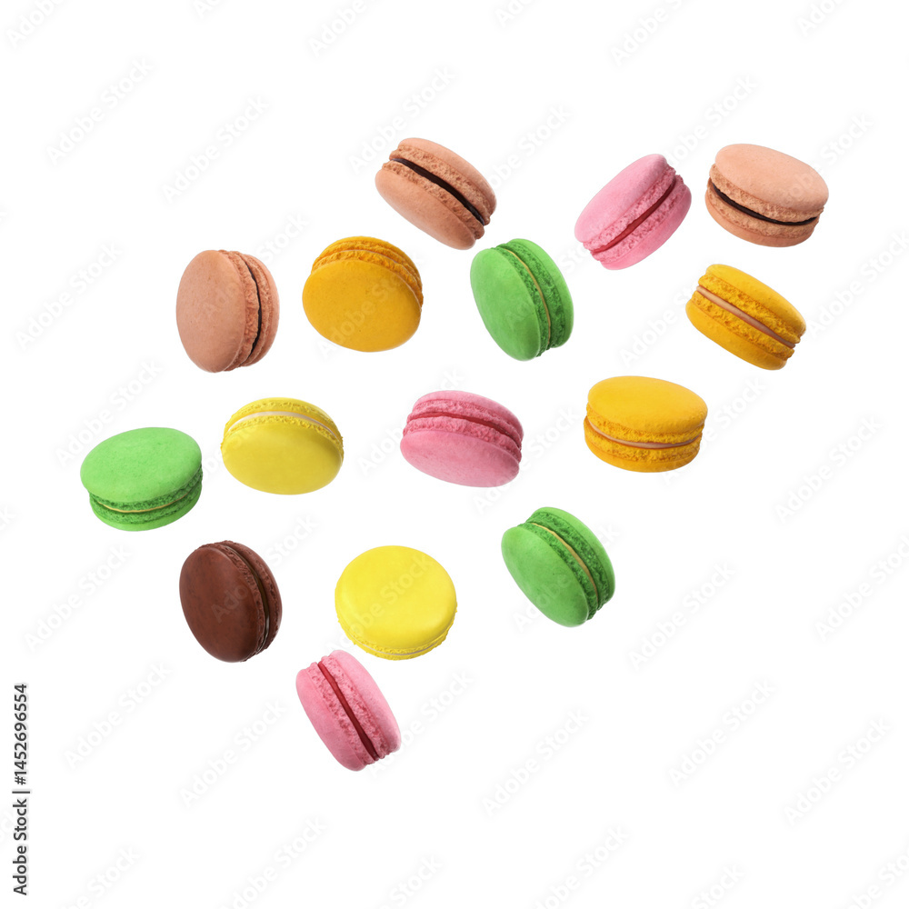 French macarons suspended in midair isolated on transparent background French macarons suspended in midair isolated on transparent background