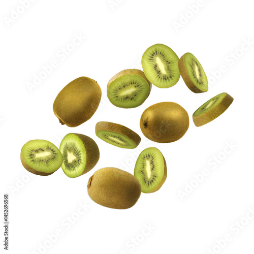 Wallpaper Mural Sliced and whole kiwi fruits suspended in midair isolated on transparent background Torontodigital.ca
