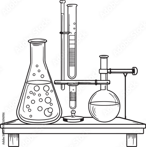 laboratory glassware with colorful liquid