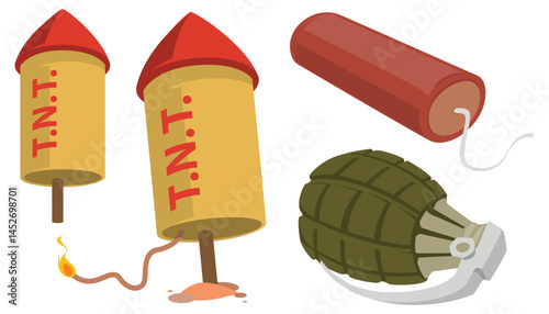 Set of explosive objects.