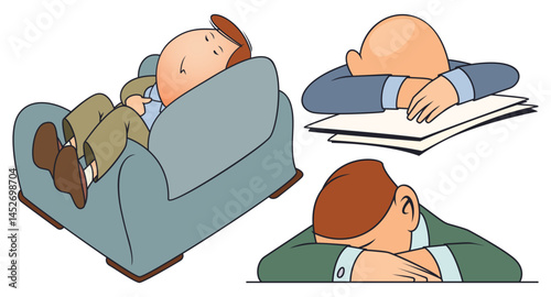 Set of sleeping men.