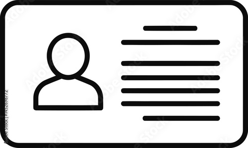 Identity Icon: A minimalist, black and white illustration of an ID card, complete with a profile silhouette, representing authentication and personal identification in a secure setting.