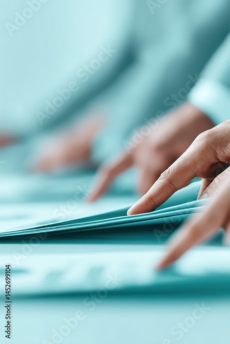 Minimalist Medical Analytics Soft Focus Healthcare Data Interaction with Precision Teal Workflow Visualization - Professional Digital Collaboration Insights