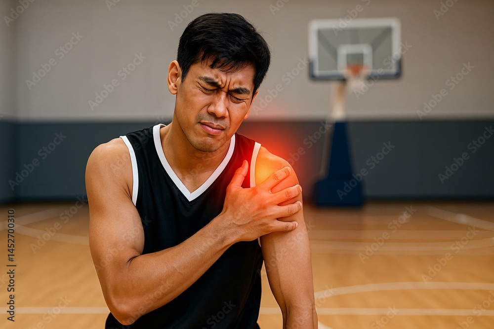 Athlete Experiencing Shoulder Pain During Basketball Game