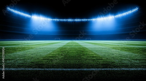 Illuminated soccer stadium at night