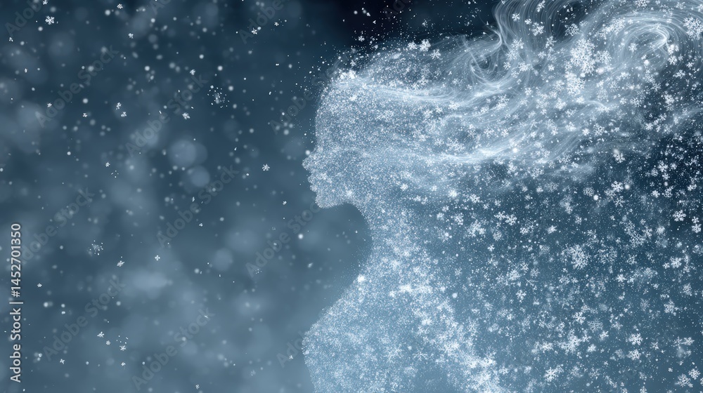 Fototapeta premium Abstract Silhouette of Woman Formed by Snowflakes on a Winter Night