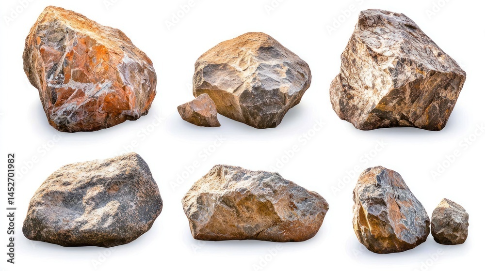 Set of large desert boulders isolated on a white background Set of large desert boulders isolated on a white background