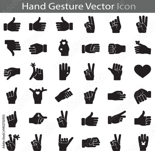 Hand Gesture silhouette flat icon collection set vector illustration
