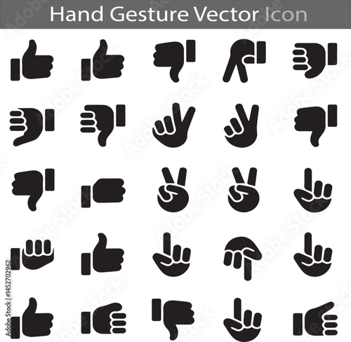Hand Gesture silhouette flat icon collection set vector illustration
