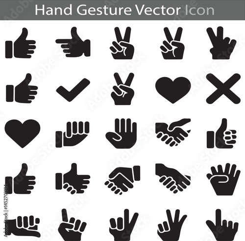 Hand Gesture silhouette flat icon collection set vector illustration
