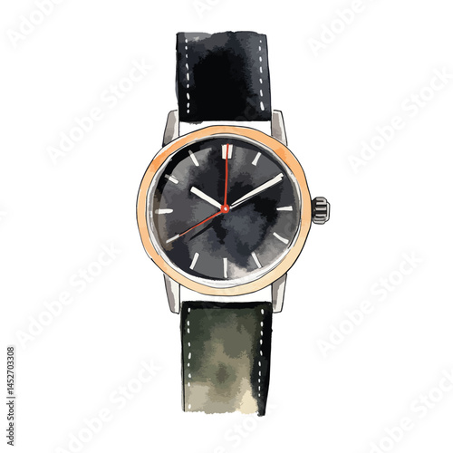 watercolor illustration of black Watch clipart isolated