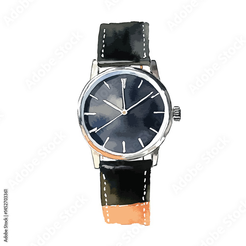 watercolor illustration of black Watch clipart isolated