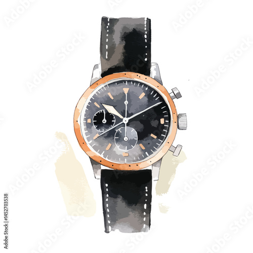 watercolor illustration of black Watch clipart isolated